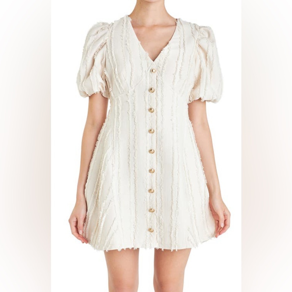 ENGLISH FACTORY
Textured Puff Sleeve Minidress In Beige